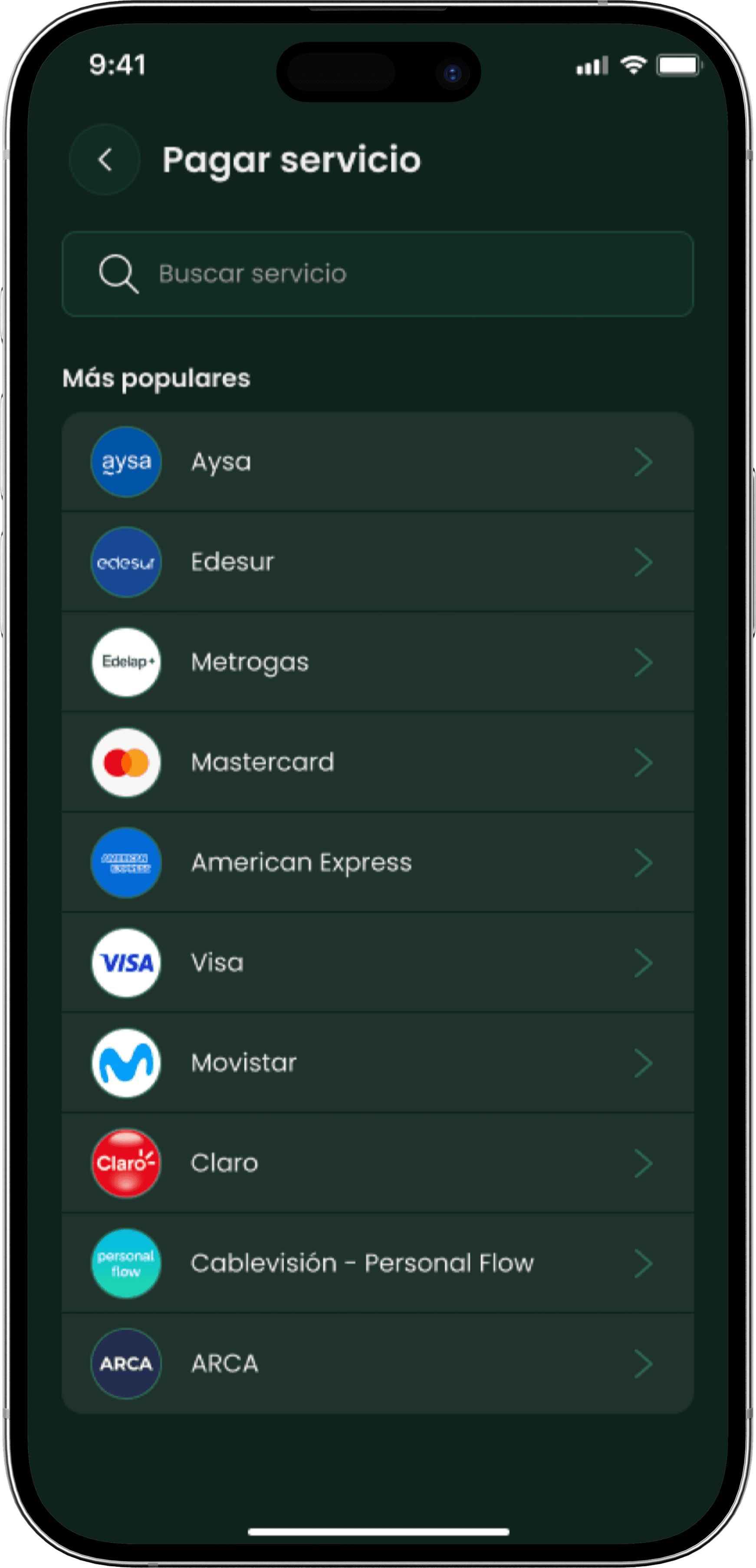 Interfaz de pagos y recargas
